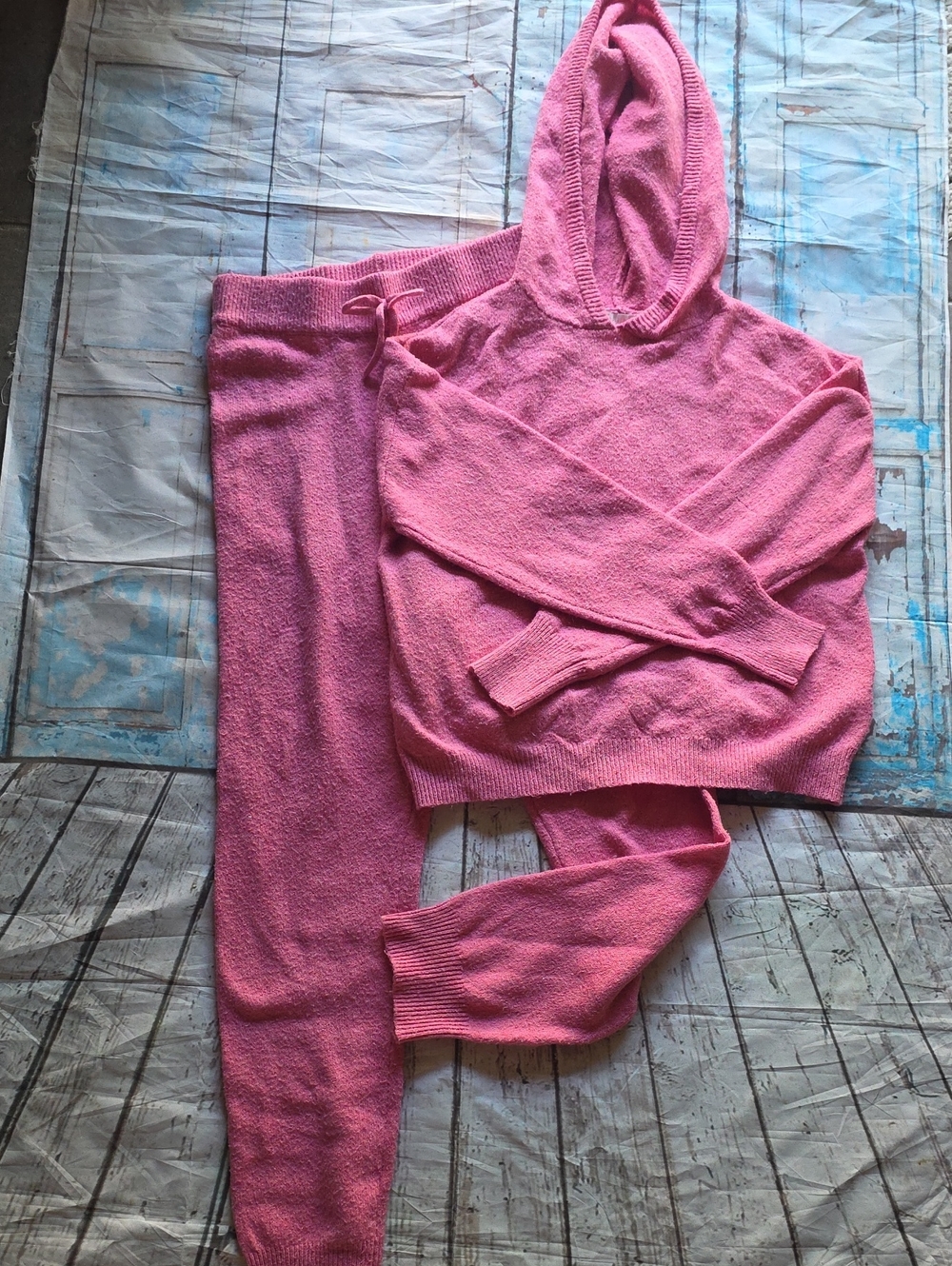 Girls Cozy Pink Hooded Knit Lounge Set -